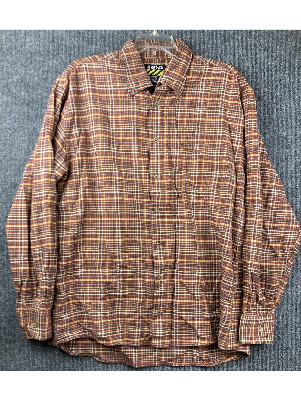 Big Rock Canyon Rugged Wear Mens Size 3XL Brown Orange Plaid Button Up Shirt EUC